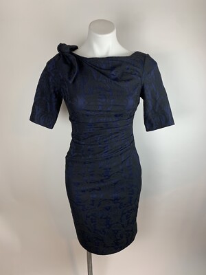 Kay Unger Dark Blue Black Lace Overlay Shirred Sheath Dress Bow Elbow Sleeve 2 | eBay Kay Unger Dark Blue Black Lace Overlay Shirred Sheath Dress Bow Elbow Sleeve 2 | eBay