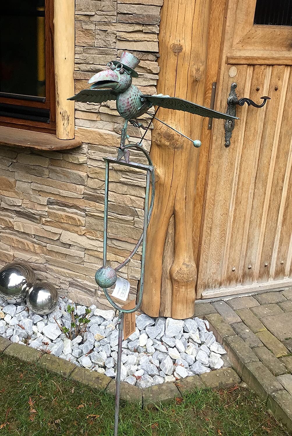 Windspiel Wippe Gartenstecker Rabe mit Hut Vogel Metall H 144cm eBay
