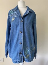 Ladies Denim Jacket Size 10 -12 Embroidered Floral