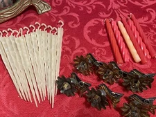 6 Vtg Christmas Clip W/ Candle Holders For Tree & 13 Vtg Icicle Tree Decorations