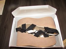 black strappy platform sandals, lightweight, fake wicker wedge effect, size 41