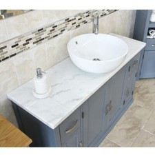 Image of Grey Painted Bathroom Vanity Unit 123cm Wide with White Marble Top & Ceramic