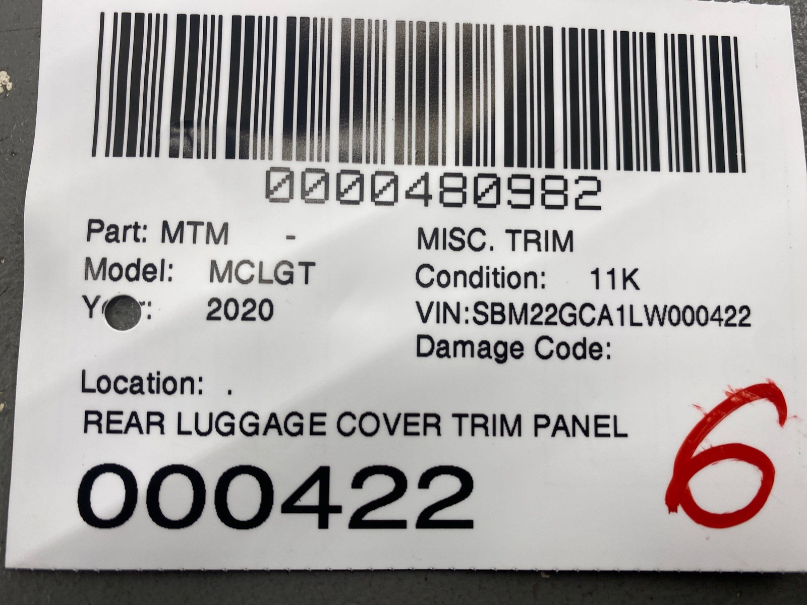 2020-2023 MCLAREN GT REAR LUGGAGE COVER TRIM PANEL BAROLO RED 22NB513GP OEM 2021