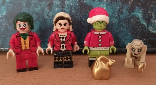 4x Minifiguren Set-Joker (J.Phoenix), Harley Quinn(Lady Gaga), Grinch (Custom)