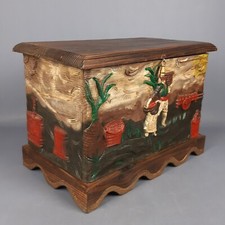Vintage Hand-Painted Rectangular Wood Chest W...