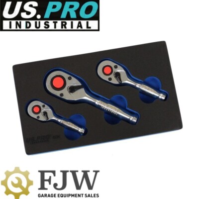US Pro Tools kurze Ratsche Steckschlüsselsatz 90 Zähne 1/4'' 3/8'' 1/2'' Dr