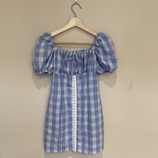 Cottagecore Plaid Puff Sleeved Milkmaid Mini Dress Size XS shebyshj