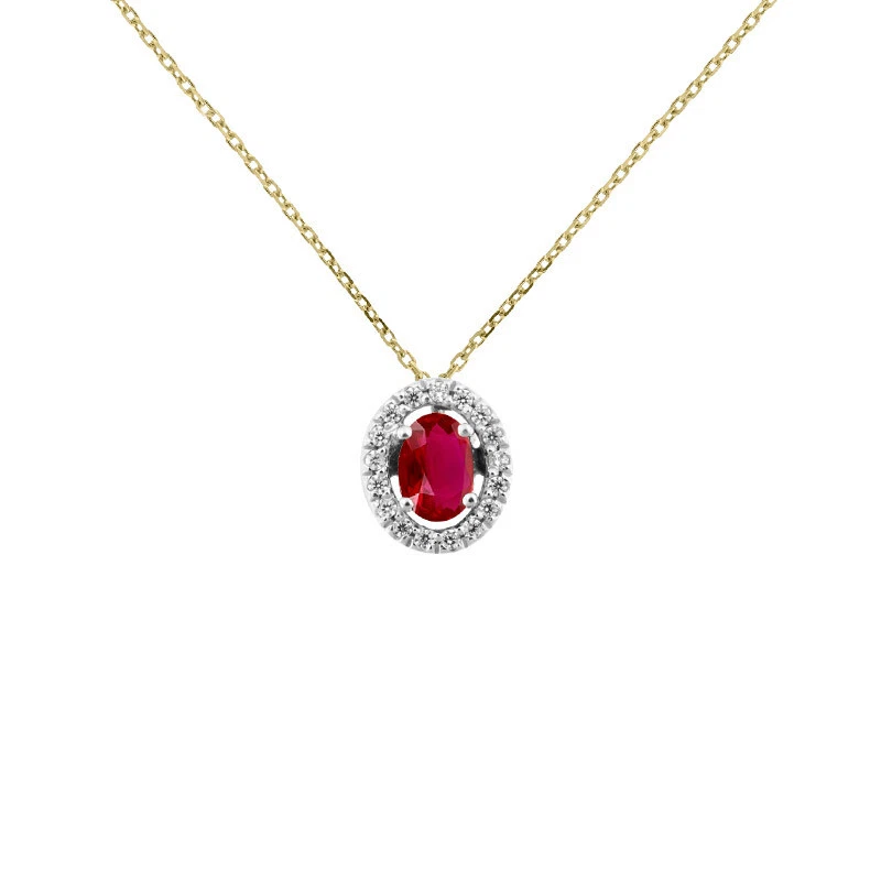 Halskette 750 Gold mit Rubin im Ovalschliff und Brillanten 0,12ct H/SI - Bild 1 von 1