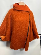 Marie Meunier Coat 2x French Art To Wear Orange Big Collar Lagenlook Fuzzy Paris