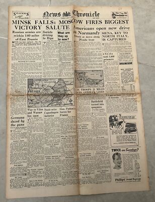 ORIGINAL NACHRICHTEN CHRONIK ZEITUNG 2. WELTKRIEG 3. JULI 1944 - D-TAG FORTSCHRITT IN EUROPA