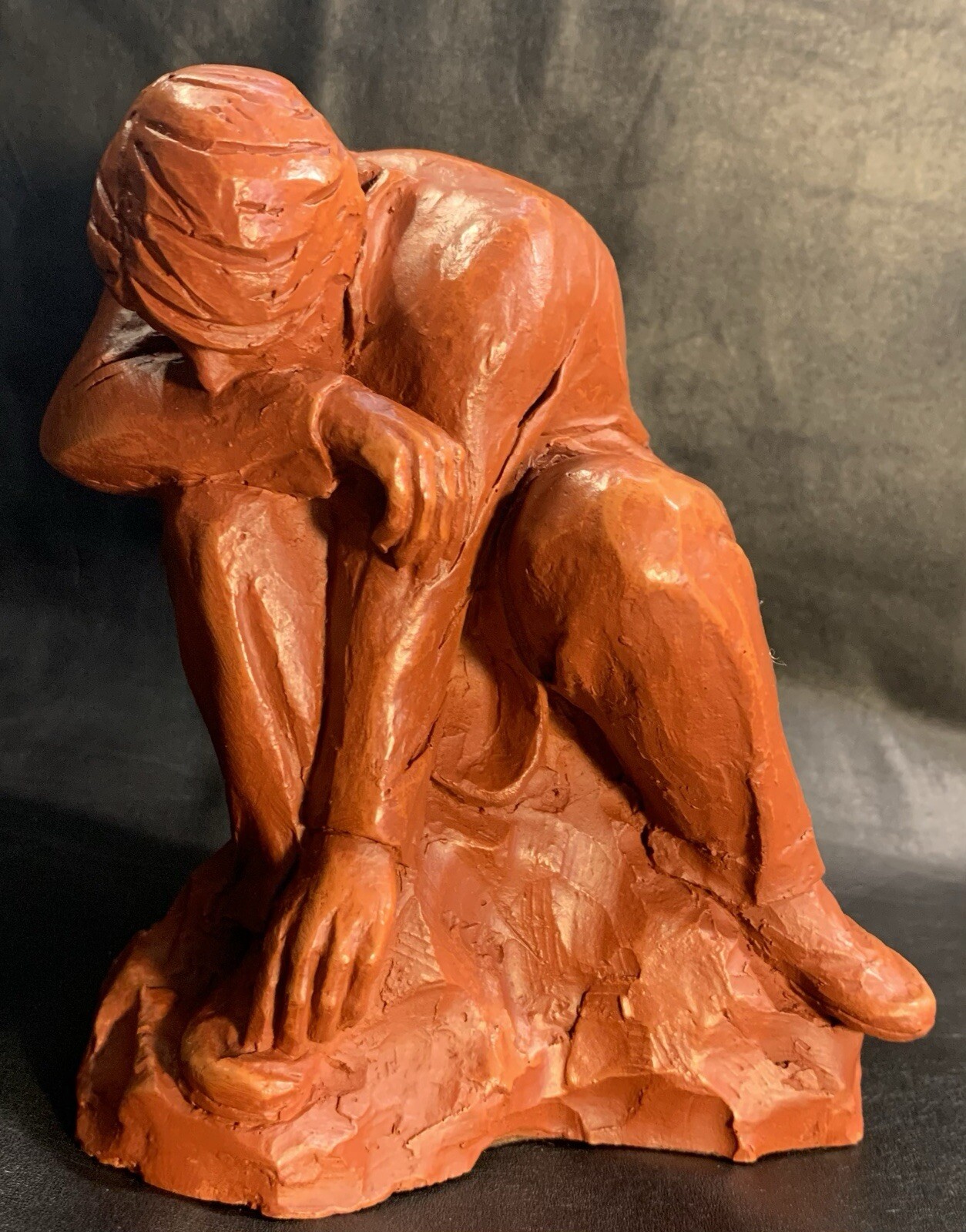 1970s Kneeling Man Sculpture Signed HR 70-Sc Copyright Vintage Art