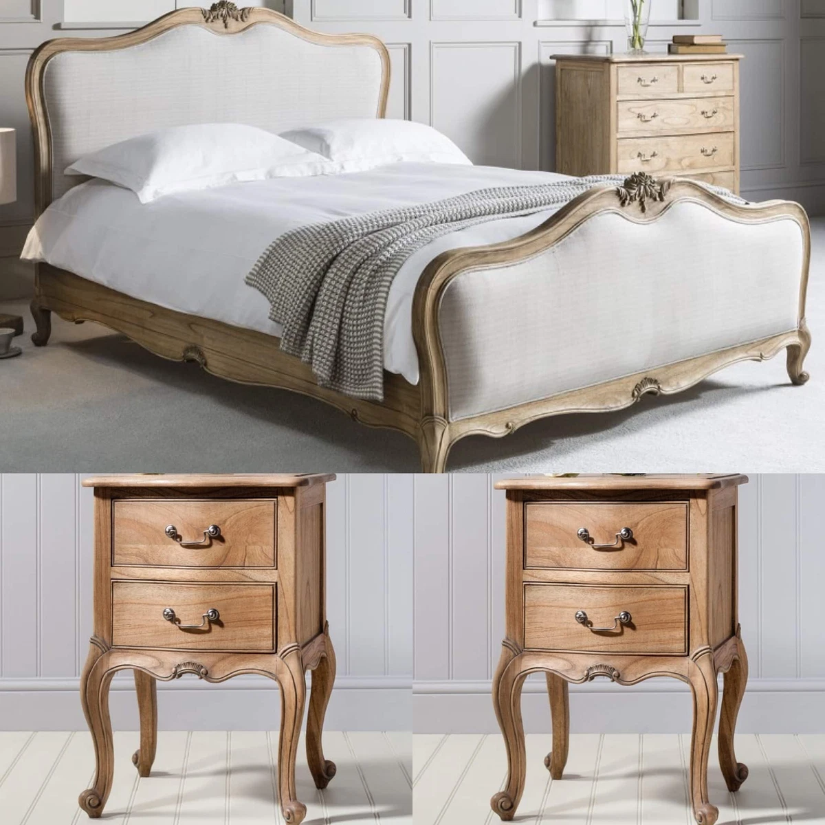 Frank Hudson Chic Weathered Upholstered Bed 2 Bedsides