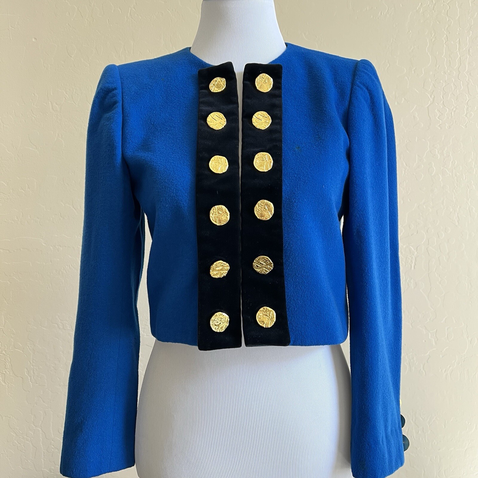 Giacca Yves Saint Laurent vintage blu lana velluto bottoni oro M