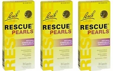 Lot of 3 Bach RESCUE PEARLS, Stress Relief, 28 caps Each box, 3 pack EXP 07/2026