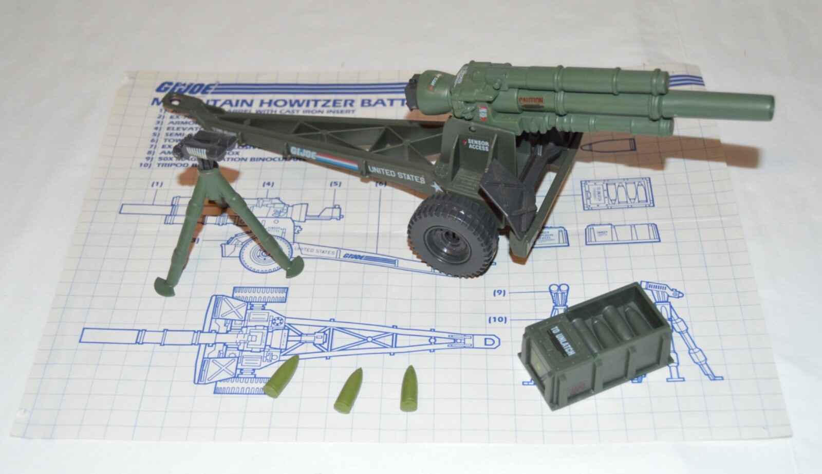 Vintage GI Joe 1984 MOUNTAIN HOWITZER 100% Complete with Blueprints