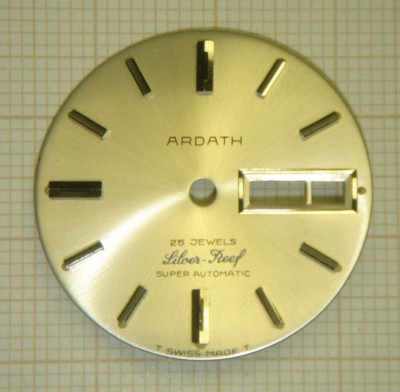 VINTAGE ZIFFERBLATT NEU AUS LAGERBESTAND FÜR UHR ARDATH SILVER-REEF AUTOMATIK 25 JEWELS