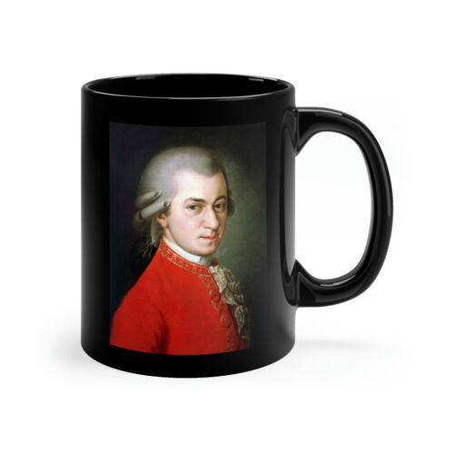 Wolfgang Amadeus Mozart 11oz Black Mug, Perfect for Music Lovers - Afbeelding 1 van 7