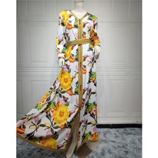 Dubai Floral Abaya Maxi Dress Scarf Islamic Kaftan Casual Robe for Muslim Women