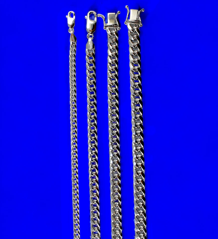 10K White Gold Miami Cuban Link Chain Necklace Bracelet Real 2mm-7mm 7"-9"