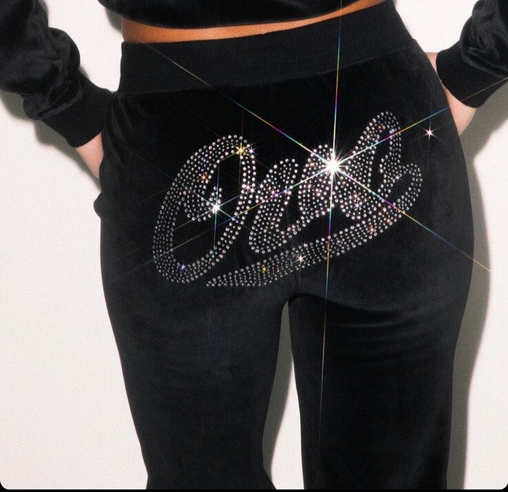 OVO Women’s Velour Crystal Owl Baseball Script Pants October's Very Own Small