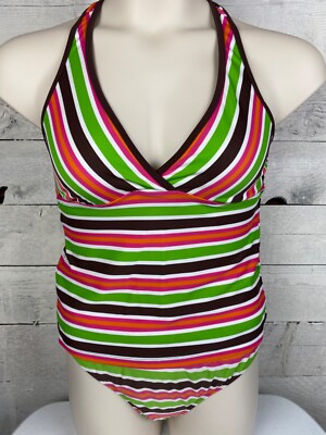 Athleta Bikini Swimsuit Womens Top Medium Bottom Large Stripped Racer  Back