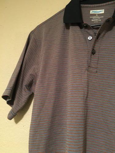 Joseph & Feiss Short Sleeve Gray Stripe Orange Black Size Medium Mens Golf Shirt - Picture 3 of 8