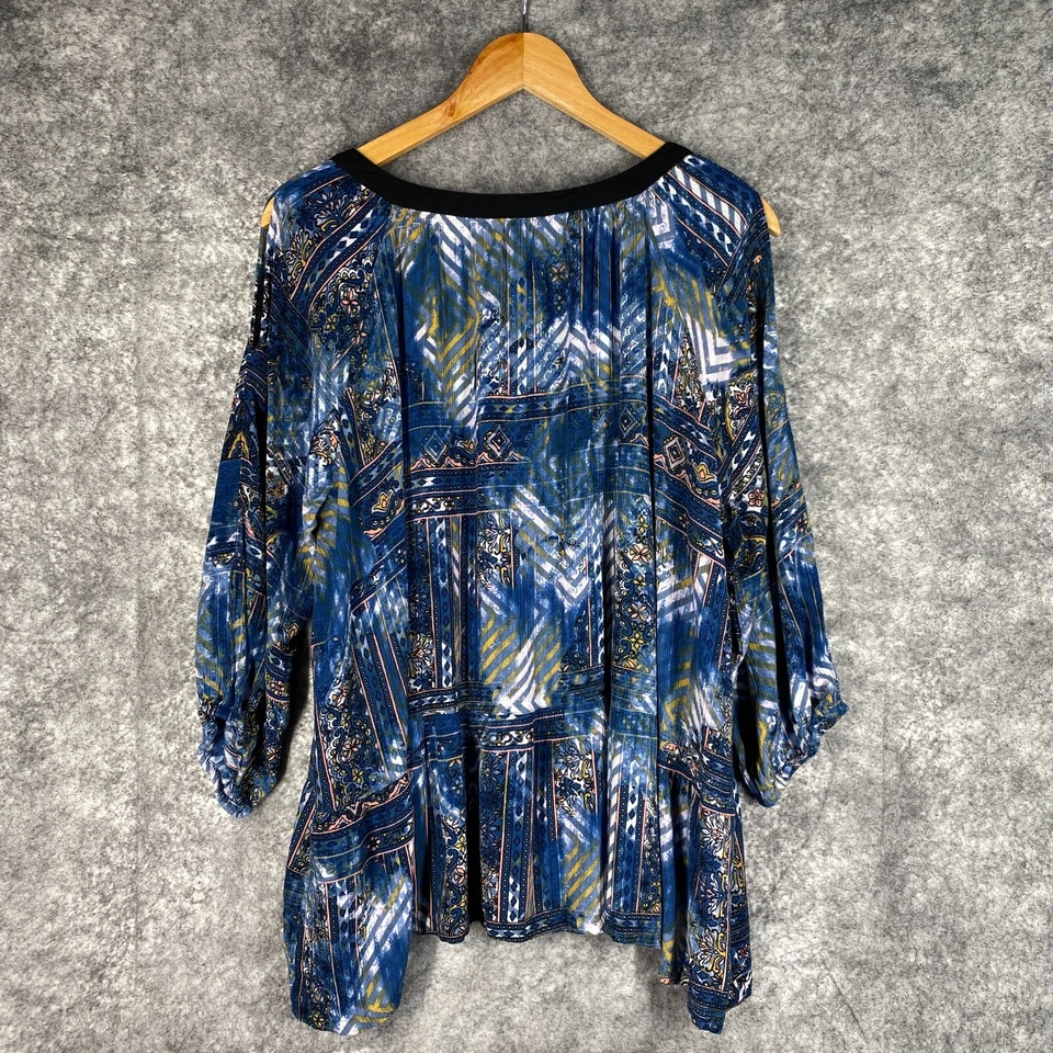 Ali Miles Shirt Women XL Blue Art to Wear Chevron Geometric Cold Shoulder Tunic - Image 3 of 4