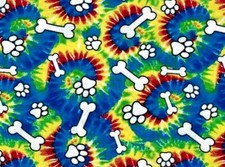 FAT QUARTER TIE DYE PAW PRINTS BONES DOG PUPPY PAWS COLORFUL COTTON FABRIC FQ