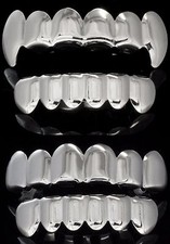 Fangs Plain Joker Grillz 4 Pc Set Silver Plated Top Bottom Teeth Wmolds Grill