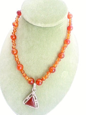 NECKLACE CARNELIAN beaded  in sterling SILVER 925 with pendent Original