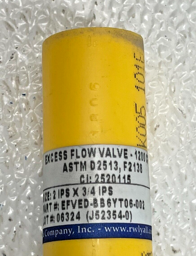 Molded Poly MDPE Gas Tapping Tee 2" x 3/4" IPS w/ LYCO Excess Flow Valve EFV - Picture 14 of 20
