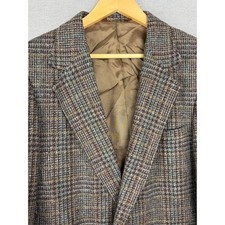Vintage Bespoke Plaid Wool Blend Blazer Jacket Brown Multi 40L Sears