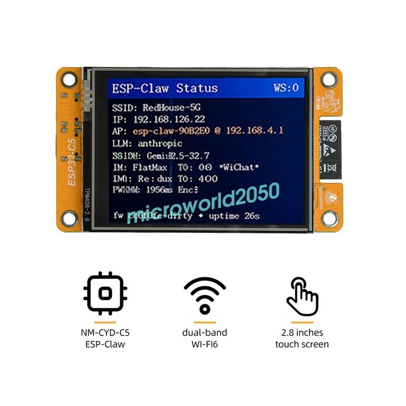 ESP32-C5 Dual Band WiFi Development Board 2.8" LCD Display 320×240 Dual Type C