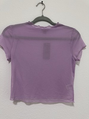 NWT Wild Fable XS Lavender Mesh Sheer Top Y2K Short Sleeve Stretch Tee Lilac