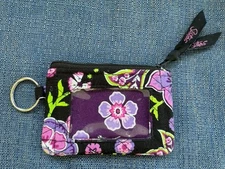 Vera Bradley ID Coin Case Key Fob In Black Floral Pattern.  EUC