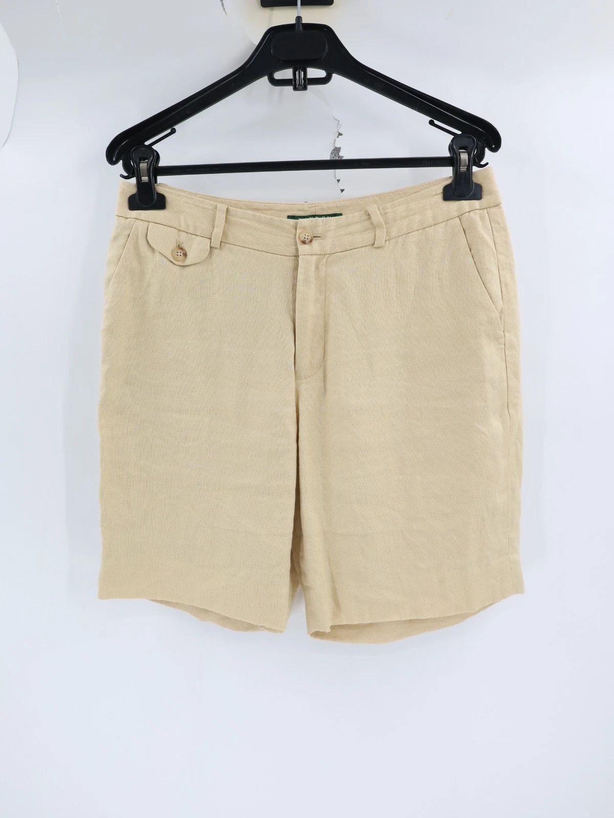 Y2K Lauren Ralph Lauren Shorts Women 8P Linen 8" Flat Front Lined Beige mid rise