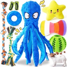 9-Pack Interactive Puppy Dog Toys for Small Dogs No-Stuffing Squeaky Octopus-...
