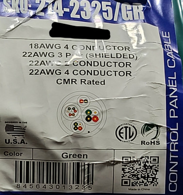 Vertical Cable 214-2325 18/4C+22/3P+22/4C+22/2C Riser Access Control Green /50ft