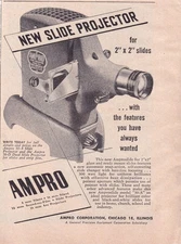 Ampro Slide Projector Vintage 1947 Print Ad 6"x5" Amproslide 30-A