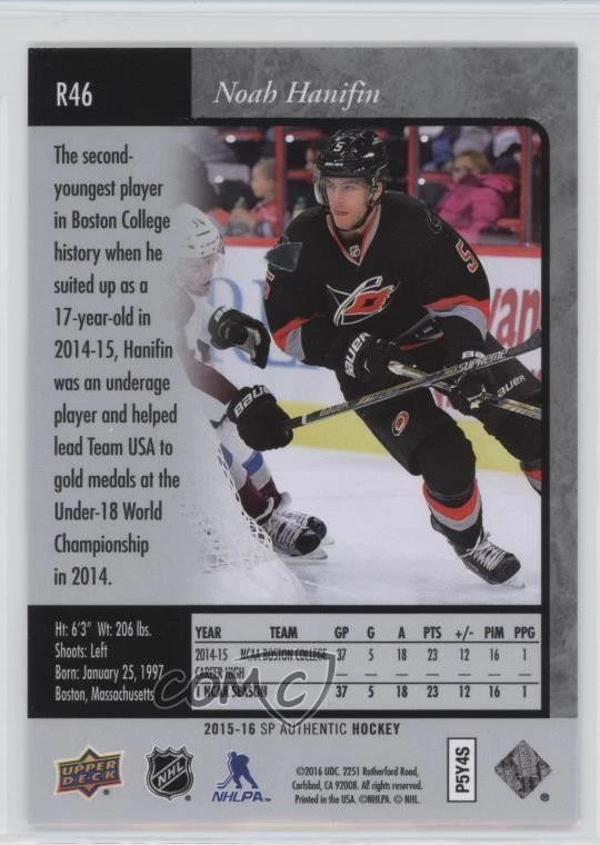 2015-16 SP Authentic 1995-96 Retro Premier Prospects Noah Hanifin #R46 Rookie RC - Image 2 of 2