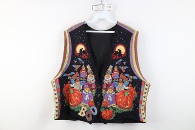 Vintage 90s Streetwear Womens XL Faded Halloween Bear Pumpkin Witch Vest Jacket