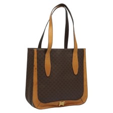 CELINE Borsa a tracolla in tela di macadam PVC pelle marrone oro Auth 112747