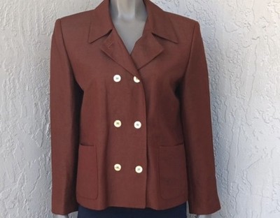 Giorgio Sant  Angelo Linen Blazer Brown Double-Breast 12 Vintage Career Office