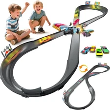 Slot Car Track Set for Kids, 4 Rechargeable Crash Race Cars, 2 Accumulator Charg