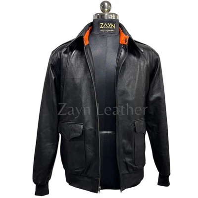 Blouson bombardier en cuir d'agneau véritable noir pour homme manteau classiq... - Photo 1/4