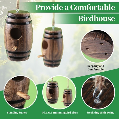 2 Pack Hummingbird Houses for Outside, Wooden Hummingbird House for Nesting, ... - Picture 3 of 8