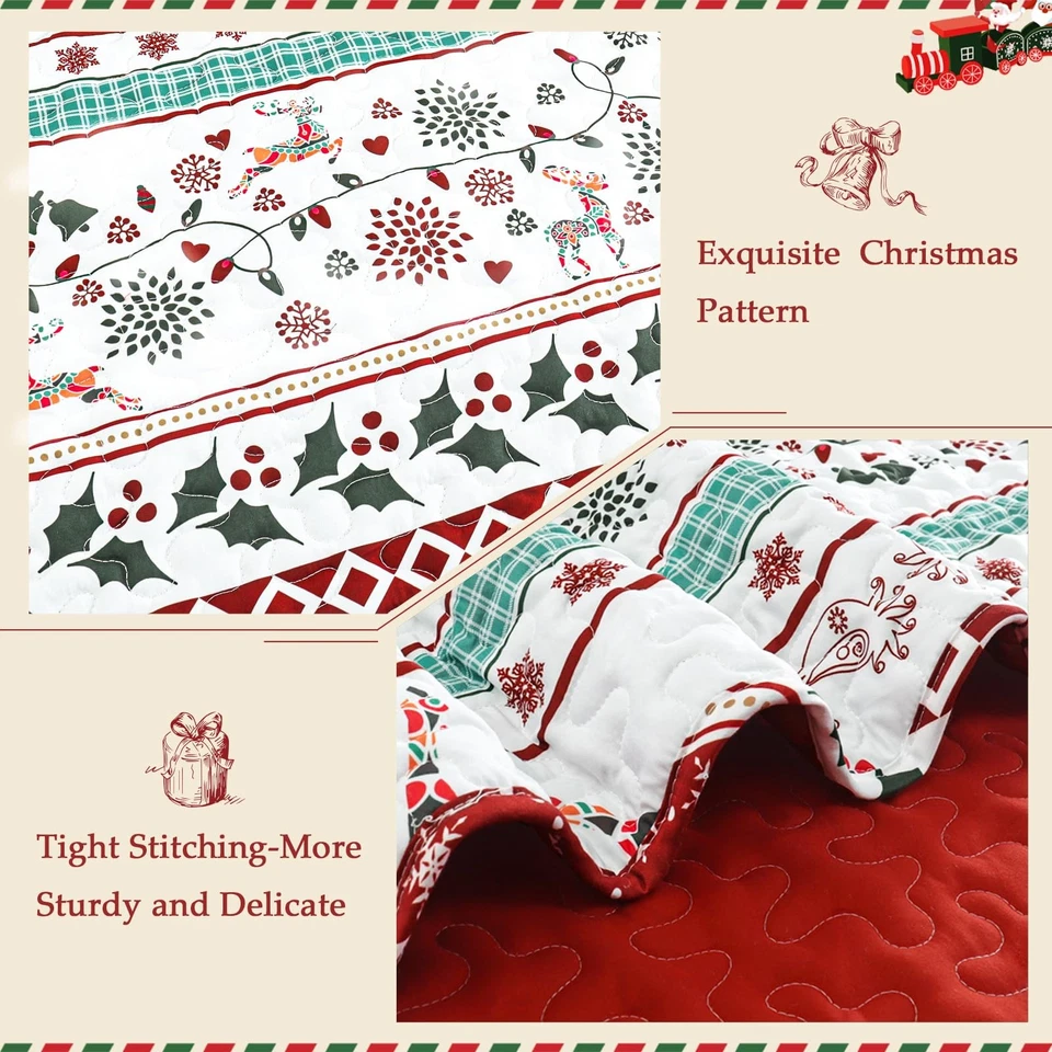 Colcha de Navidad tamaño king, colchas reversibles a rayas rojas oxidadas B... Foto 4 de 4