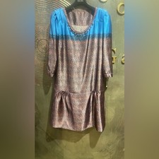 Multicolor boho retro Patterned Dress with Blue Accents size L