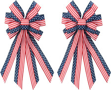 2 PCS Large Patriotic Wreath Bows, Patriotic Star and Stripe America Flag Bow fo