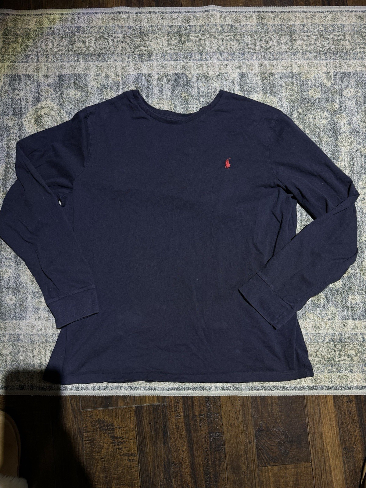 Polo Ralph Lauren ricamata rosso pony maglietta manica lunga cotone blu XXL